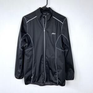 Asics Running Jacket Full Zip Black Water Repellant Activewear Women Size‎ Small